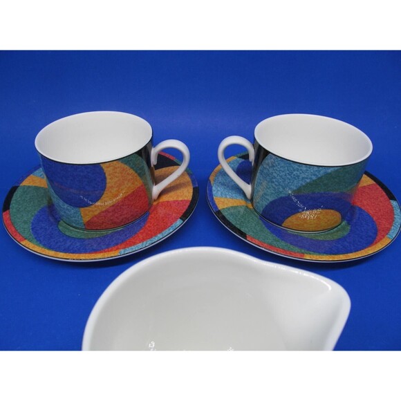 Victoria & Beale Accents  Set Of 2 Flat Coffee Cups & 2 Saucers  With Creamer EC - Picture 4 of 8